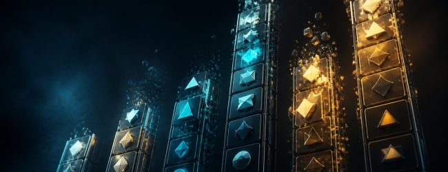 Abstrakte Darstellung von sechs Slot-Walzen mit unterschiedlich vielen Symbolen